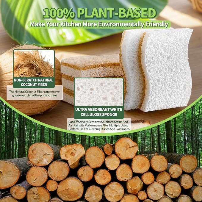 Sponges Kitchen Natural Dish Sponge Plant-Based Biodegradable Compostable | - Image 3