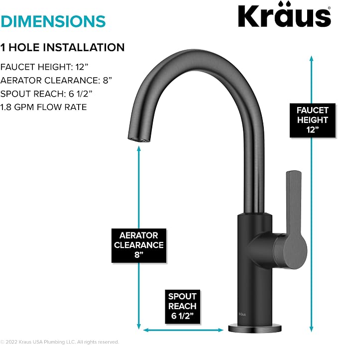 Kraus Oletto Single Handle Kitchen Bar Faucet in Matte Black/Spot Free Black - Image 4