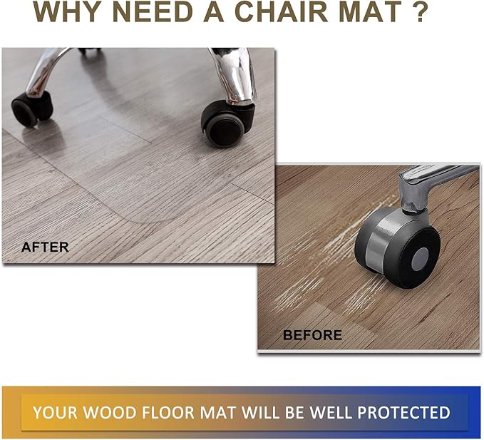 Chair Mat for Hardwood Floor, 60”x 46” Office Chair Mat, Floor Mat for Office Chair, Clear Desk Chair Floor Mat for Computer Desk
