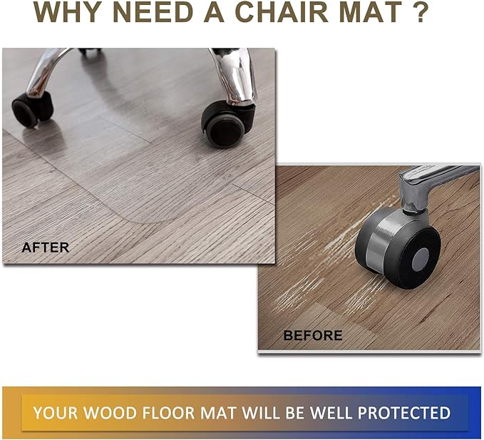 Chair Mat for Hardwood Floor, 53”x 45” Office Chair Mat, Floor Mat for Office Chair, Clear Desk Chair Floor Mat for Computer Desk