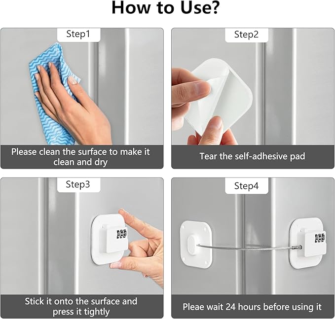 Refrigerator Lock, Heavy Duty Fridge Lock, Combination Lock for Refrigerator Cabinets, Drawers, Safety, Easy Install No Keys Needed (White-2Pack)