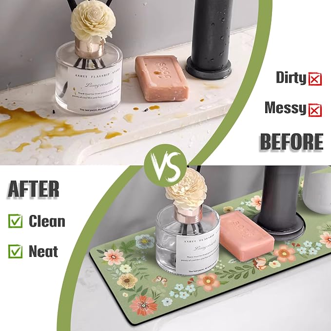 Sink Faucet Absorbing Mat, 2 Pack Drying Mat Around Faucet Sink Splash Guard - Image 3