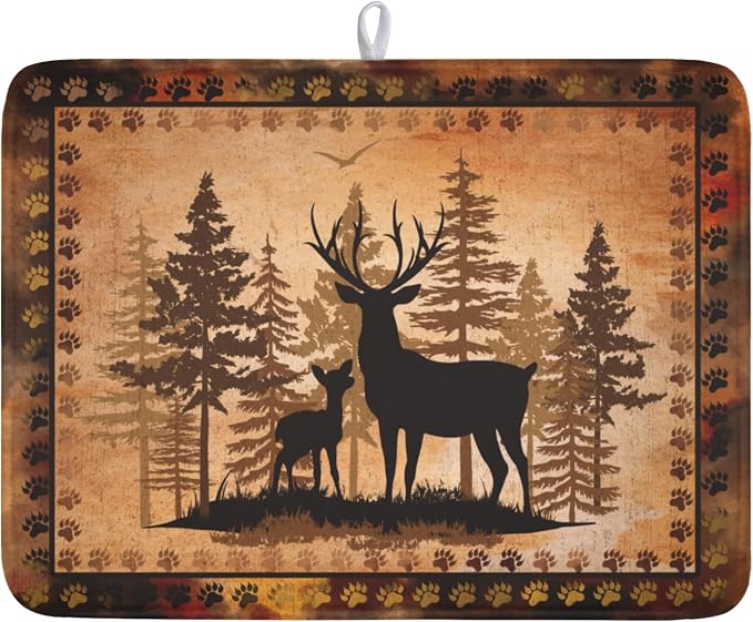 Giwawa Forest Deer Dish Drying Mat Wildlife Animal Dishes Pad 18"x24" by Giwawa