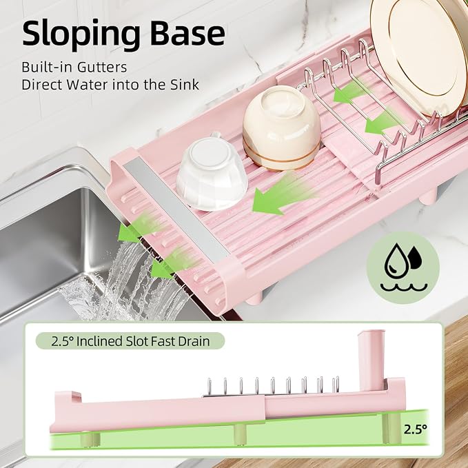 TOOLF Small Dish Drying Rack, Expandable and Space-Saving, Compact Design Fits - Image 5