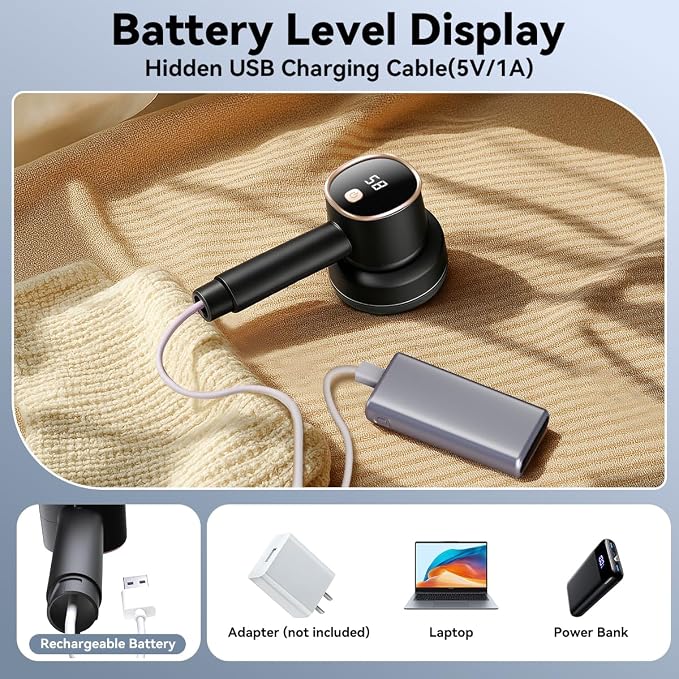 Rechargeable Fabric Shaver, 6-Leaf Blades, LED Display, 3 Speeds | Portable - Image 5