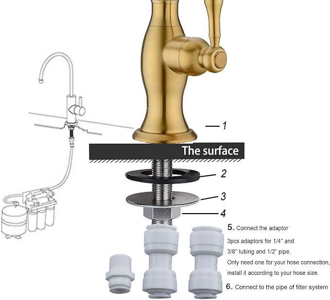 Delle Rosa Brushed Gold Drinking Water Faucet, Commercial Water Filtration - Image 8