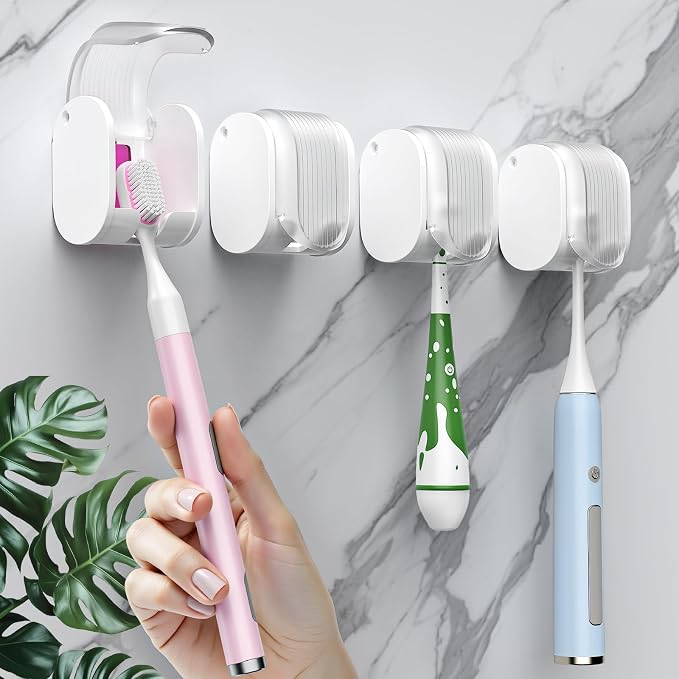 4 Pcs Toothbrush Holders Wall Mounted, Single Slot Design, Shower Self Adhesive by LUWUIDEN