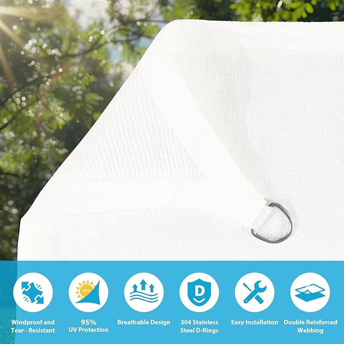 Amagenix Sun Shade Sail 12'X14'X18' Curved Edge Outdoor Shade Canopy White Breathable 95% UV Block Shade Cloth for Patio Garden Backyard (We Make Custom Size)