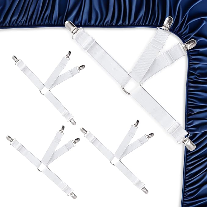 4PCS Adjustable Bed Sheet Holders, Elastic Mattress Sheet Fasteners Holder by QoeCycth