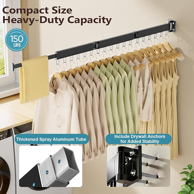 Clothes Drying Rack Wall Mounted, Space-Saving Drying Rack Clothing, - Image 3