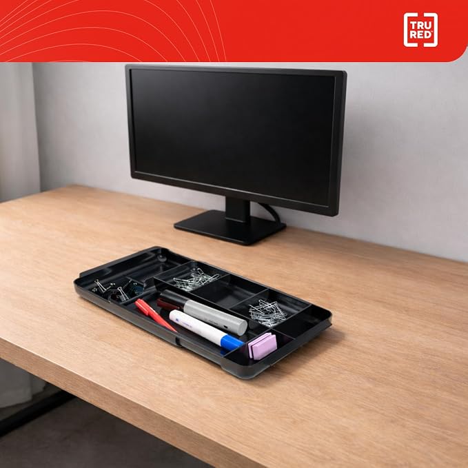 TRU RED Expandable Plastic Drawer Organizer, 7-Compartment, and office supplies. - Image 6