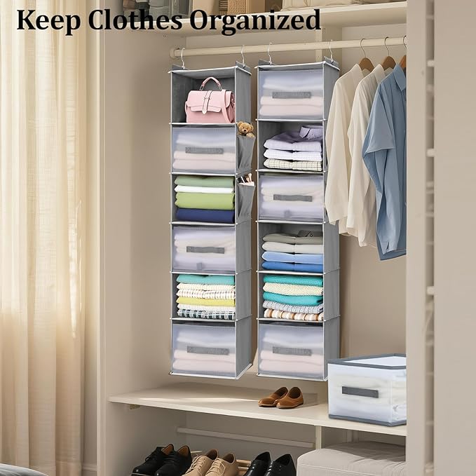 Hanging Closet Organizer, 6-Shelf w/ 3 Drawers & Pockets, made of non-woven - Image 5
