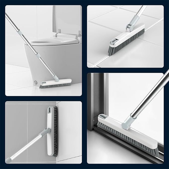 AIR U+ Grout Brush with Long Handle 180° Swivel Scrub Brush White | Shower - Image 6