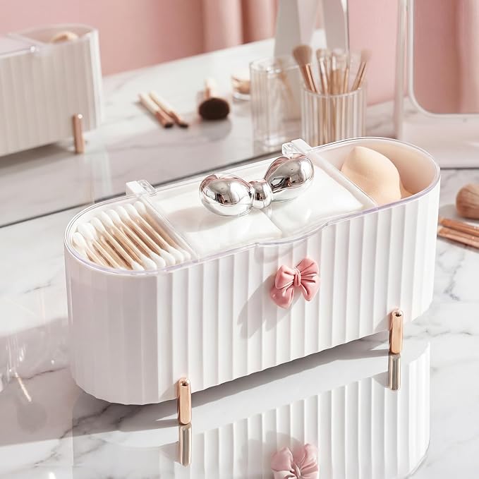 Hushee Coquette Makeup Organizer, 3 Compartment Cotton Pad Holder Dispenser - Image 6