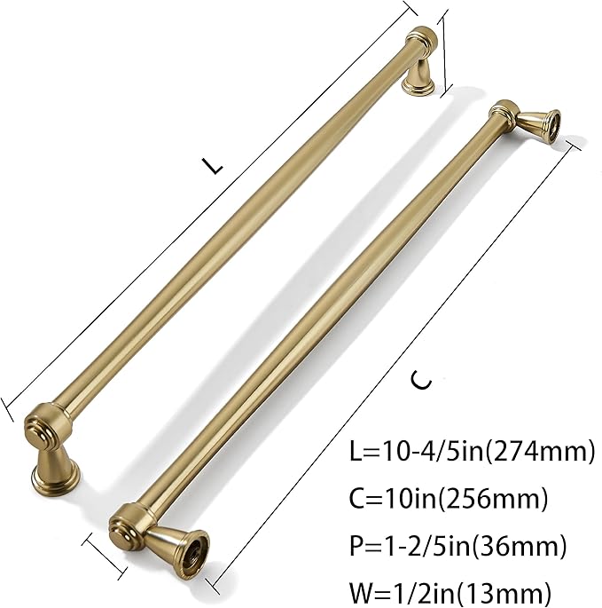 khtumeware 10 Pack 10 Inch(256mm) Champagne Bronze Cabinet Pulls Champagne Brass Kitchen Cabinet Handles Kitchen Cabinet Hardware for Cupboard Drawer Handles Dresser Pulls