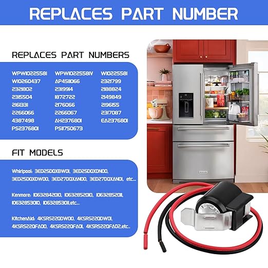 2 Pack W10225581 Refrigerator Bimetal Defrost Thermostat, Exact Fit for Whirlpool, Sears, Kenmore Refrigerator, Replaces WPW10225581 PS11750673 AP6017375 W10260437 2188824 2321799 2149849