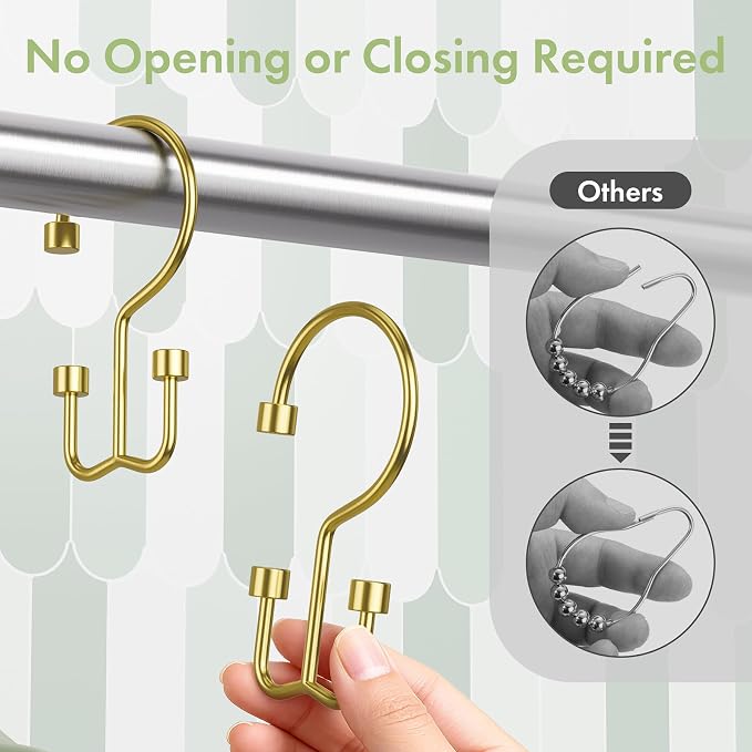 Amazer Gold Shower Curtain Hooks, Rust-Resistant Metal Shower Hooks, Cylinders - Image 5