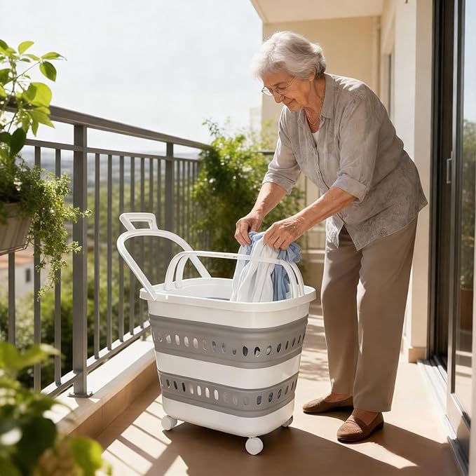 50L Collapsible Plastic Laundry Basket Hamper - Image 4