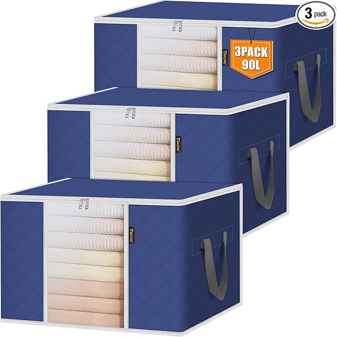 BALEINE 3 Pack Clothes Storage Bags, 24 Gallon Storage Containers by BALEINE