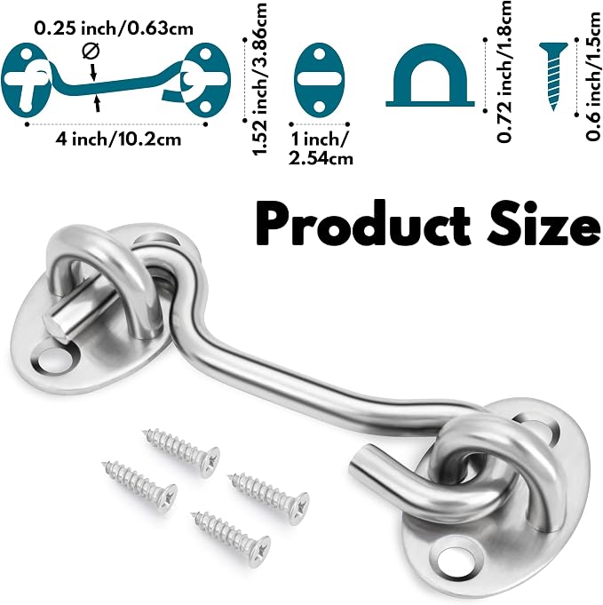 Privacy Hook and Eye Latch for Barn Door, Stainless Steel Gate Latch Barn Door - Image 2