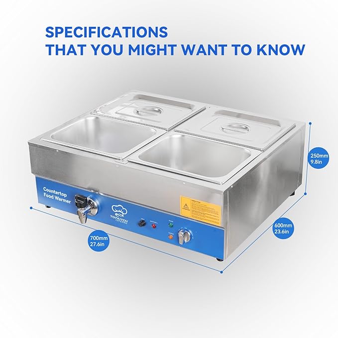 4 Pan Commercial Food Warmer,Electric Countertop Bain Marie Stainless Steel Buffet Steam Table for Catering and Restaurants(4×1/2 GN Pan,120V/1700 Watts