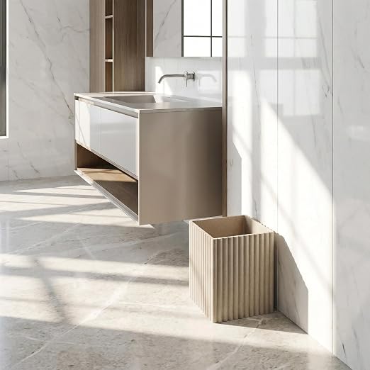 Beige Luxury Stone Bathroom Trash Can, Modern Bathroom Office Trash Can - Image 7