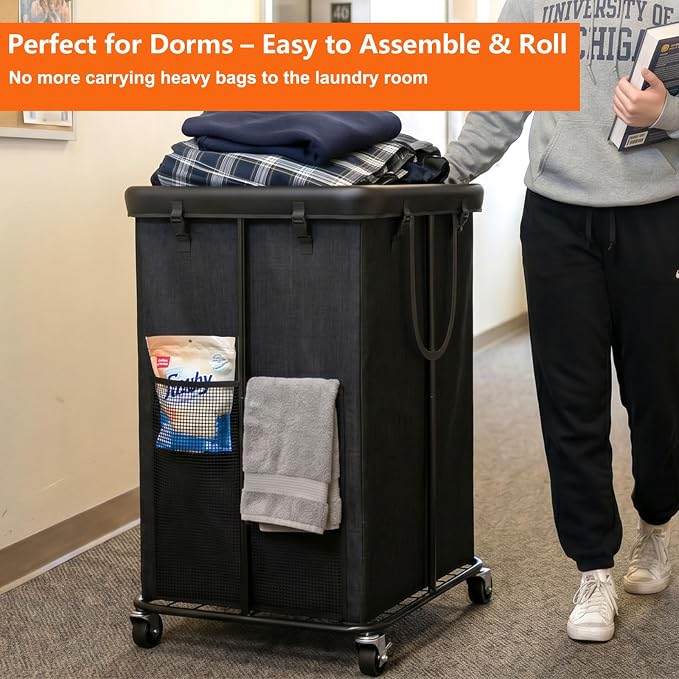 Laundry Hamper with Wheels, 150L Rolling Laundry Basket with Bag & Handles - Image 8