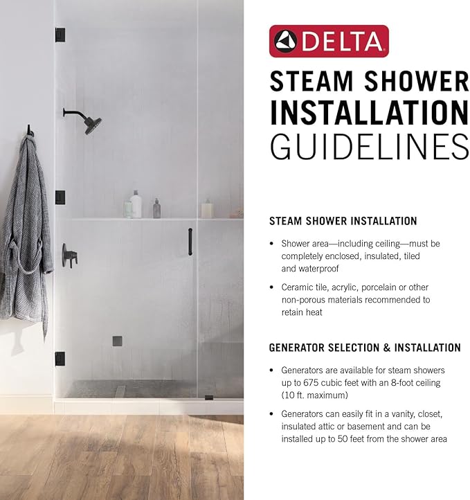 Delta Faucet SimpleSteam 4kW Steam System Kit Matte Black, Includes 4kW Steam System Generator, Square Digital System Control, Square Steam Head, Matte Black 5P-EST04-BL