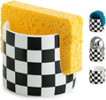 Zoeeker Sponge Holder for Kitchen Sink, Ceramic Checkered Dish Sponge Rack by LAUCHUH