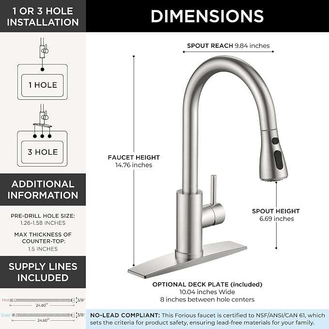 FORIOUS Touch Activated Kitchen Faucets Pull Down Sprayer, Brushed Nickel | - Image 4