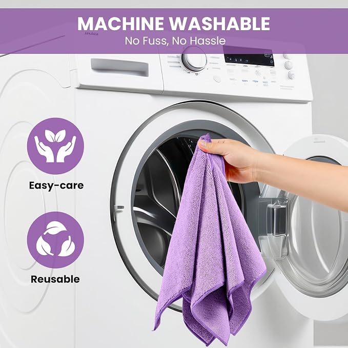 SIFANGKE Microfiber Cleaning Cloth, 12 Pack Purple Cleaning Rags - Image 7