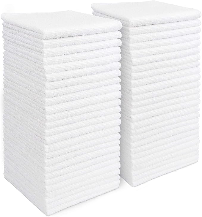 AIDEA White Microfiber Cleaning Cloth 50PK, Absorbent Cleaning Rags 12"x12" | by AIDEAHOME