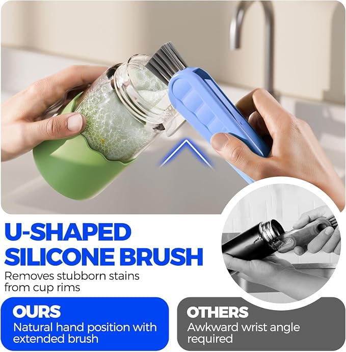 Holikme 6 Pack 4 in 1 Cup Lid Cleaning Brush 3 Straws Bottle Brush, Silicone - Image 2