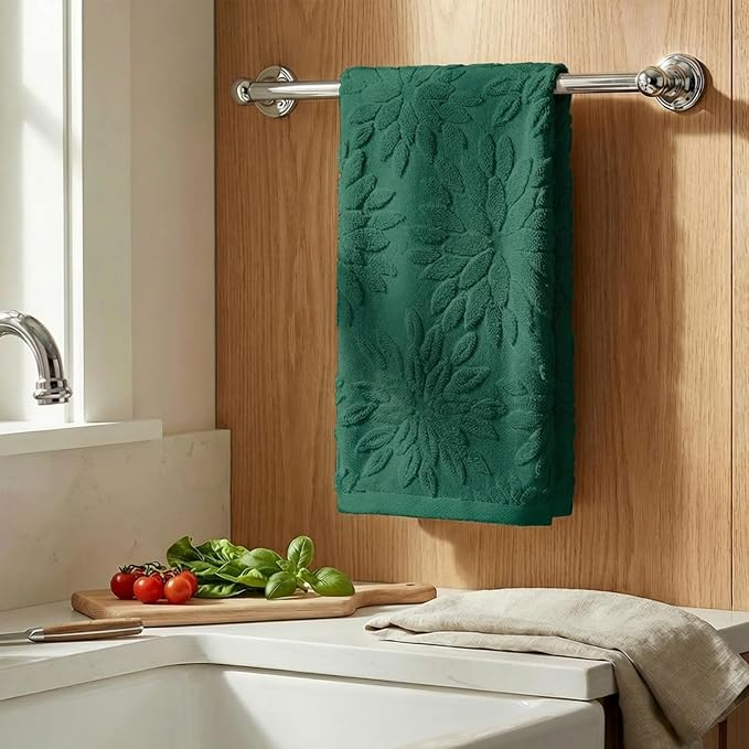 Artoid Mode 1 Pc Dark Green 3D Dahlia Floral Jacquard Hand Towels - Image 3
