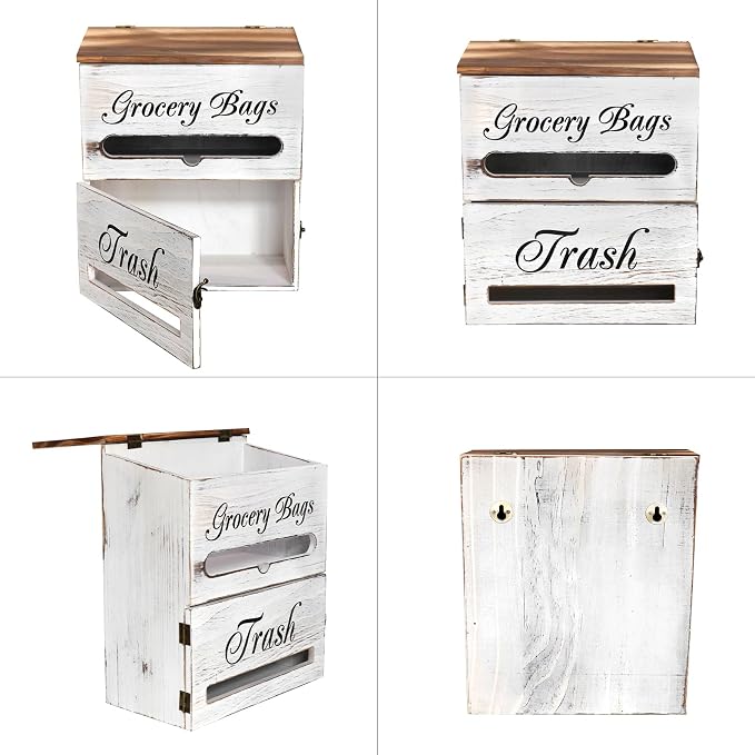 2 in 1 Trash Bag Dispenser, Double Wall Mounted, Wood Trash Bag Holder - Image 4