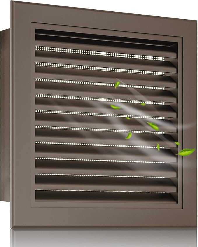 22"x22" Gable Vent Aluminum Alloy – High-Airflow Vent for Sheds & Houses, Mesh Blocks Small Animals, Opening 20"x20" Brown