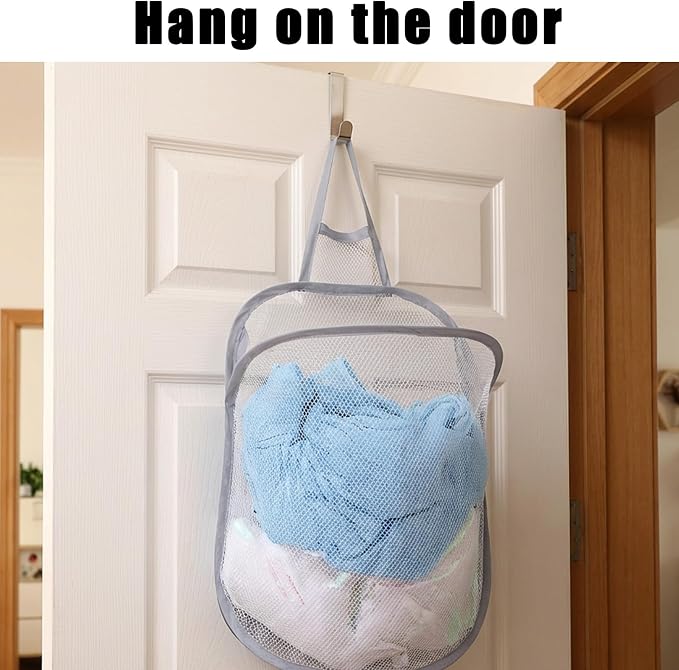 2 Pcs Small Hanging Laundry Bag Foldable Mesh Laundry Basket Portable Hanging - Image 6