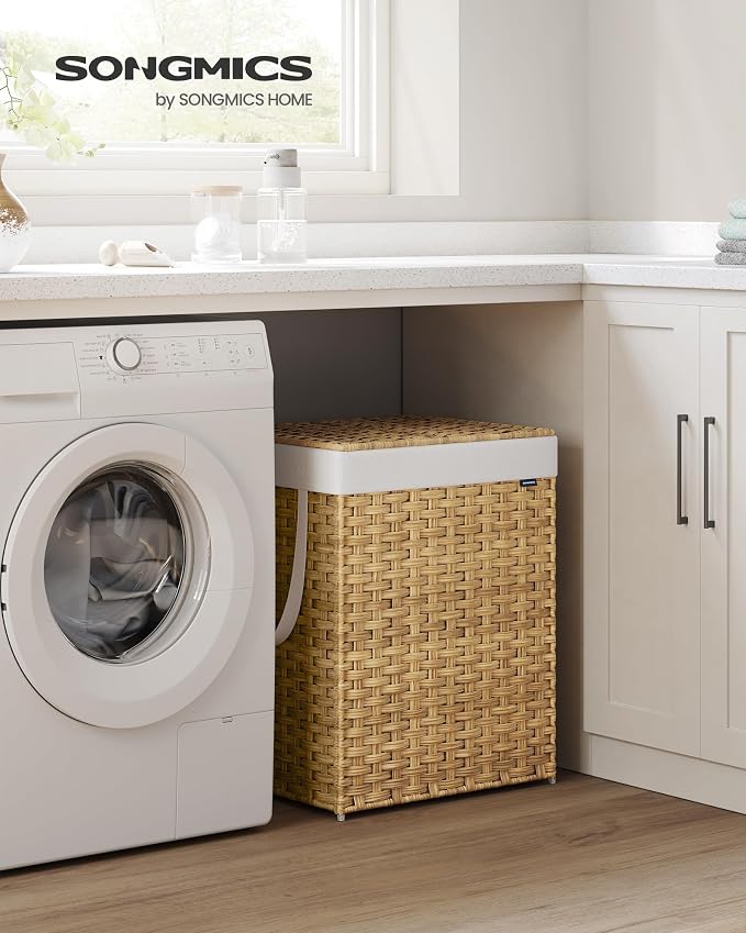 SONGMICS Laundry Hamper with Lid, 29 Gal Synthetic Rattan - Image 2