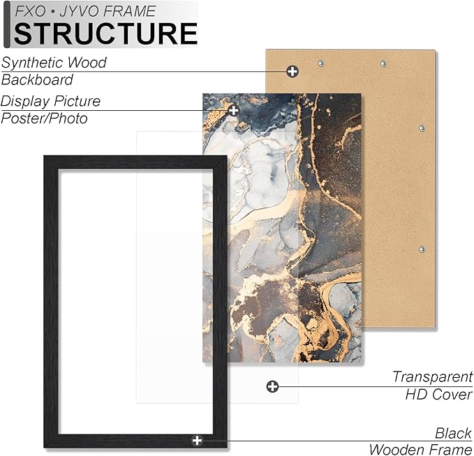 Engineered Wood 6x10 Picture Frame Set of 2, Black Frame for 6 x 10 Inch Picture Poster Photo, Light Weight 6 by 10 Frame with Wood-grain for Wall - 2 Pack/Black/6"x10"