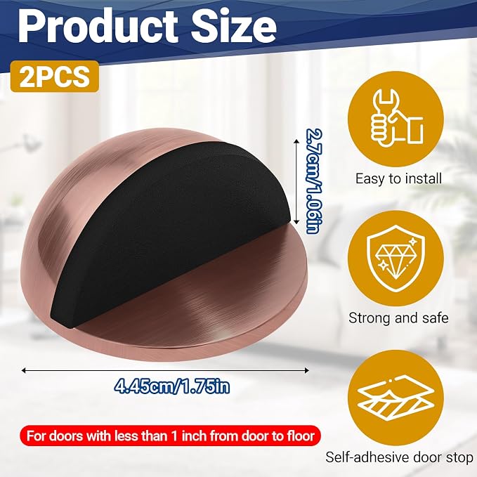 Self Adhesive Door Stoppers, Stainless Steel No Drill Rubber Floor Door Stop - Image 2