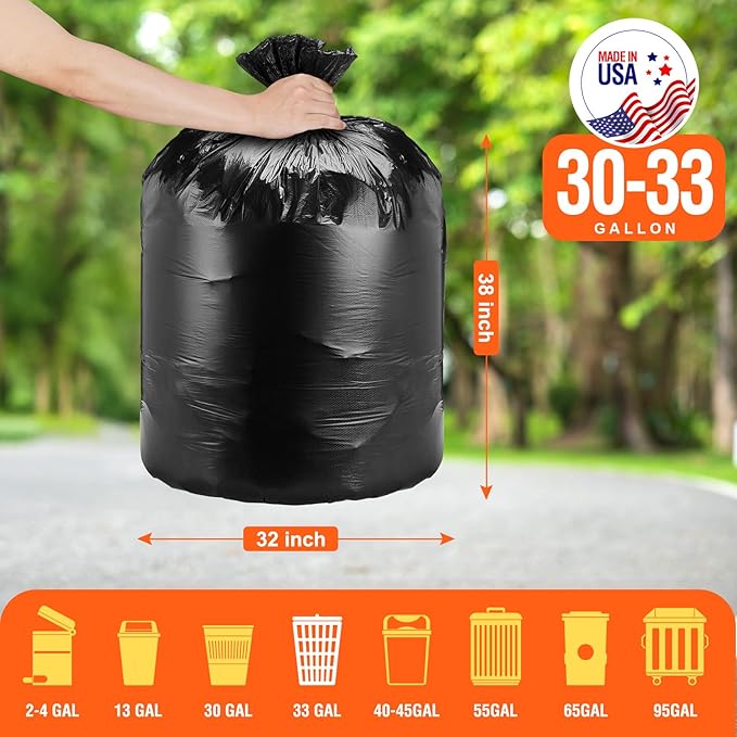 Delxo 30-33 Gallon Trash Bags, Durable Plastic Bolsas para basura, Perforated - Image 2