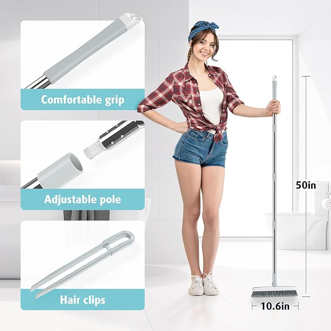 AIR U+ Grout Brush with Long Handle 180° Swivel Scrub Brush White | Shower - Image 2