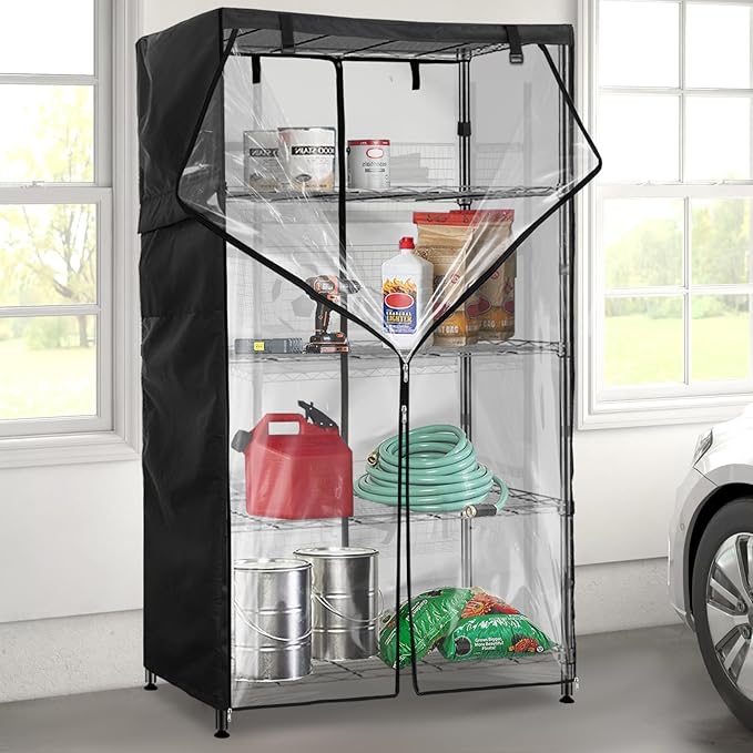 Wire Shelf Cover,600D Heavy Duty 100% Waterproof Shelf Covers for Wire Shelving,Outdoor Storage Shelves Cover for Metal Rack,48" W x 18" D x 72" H,Black with Clear Front