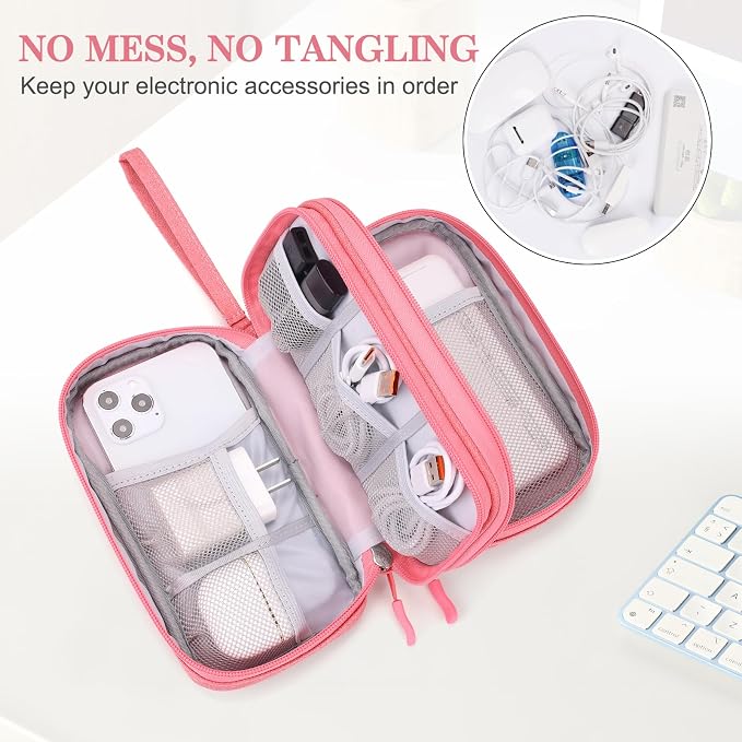 FYY Electronic Organizer, Travel Tech Pouch Bag, Cable Organizer Pink | Wrist - Image 5