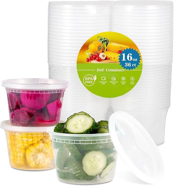 TashiBox [16 oz-36 Sets, Plastic Deli Food Storage Freezer Containers by TashiBox