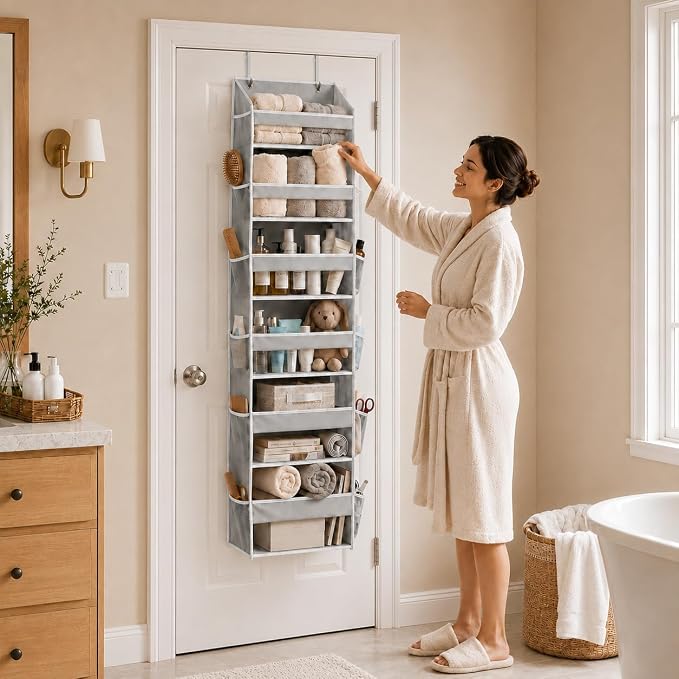 HOMELUX THEORY Over the Door Organizer, 100D Fabric, Light Gray 1pc - Image 2