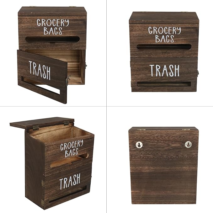 2 in 1 Trash Bag Dispenser, Double Wall Mounted, Wood Trash Bag Holder - Image 5