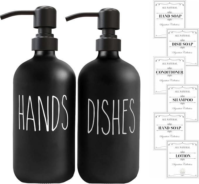 Sunrise Premium Black Glass Soap Dispenser, Matte Black Pump, 16 oz | Black - Image 7