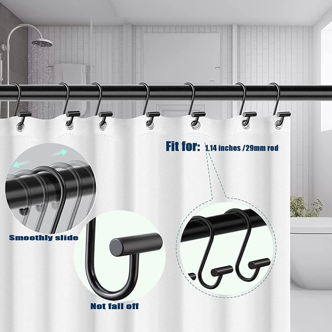 Gracelife Black Rust Resistant Metal T-Bar Shower Curtain Rings - Image 5