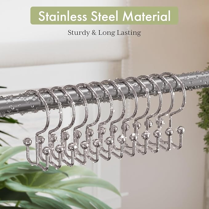Shower Curtain Hooks Rings, Double Shower Curtain Hooks Rust Proof Stainless - Image 3